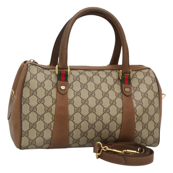 GUCCI GG Supreme Web Sherry Line Boston Bag Pvc Beige Gold 40 02 071 - Picture 1 of 16